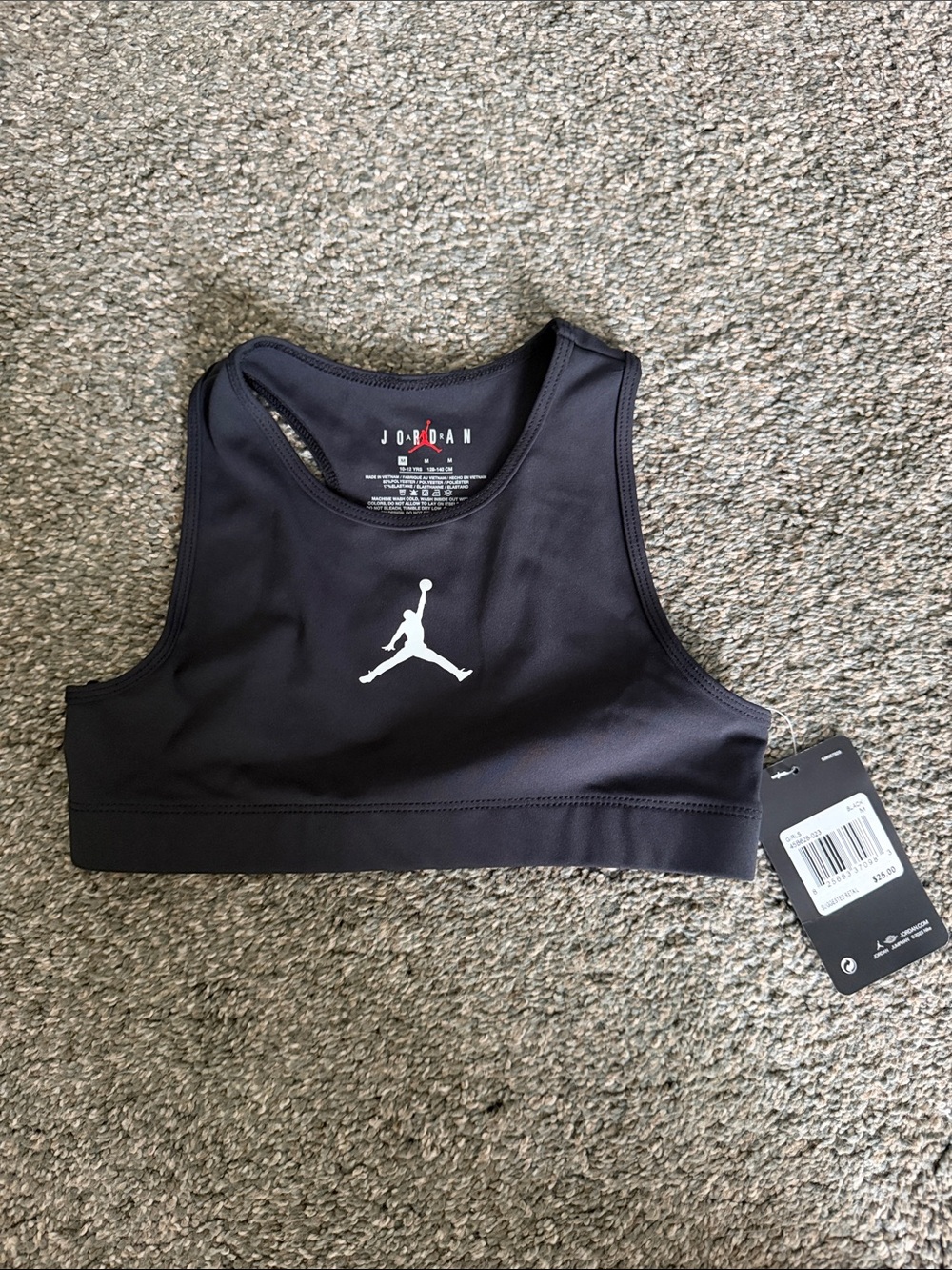 Girls Jordan Black Crop Sports Bra with White Jumpman Logo